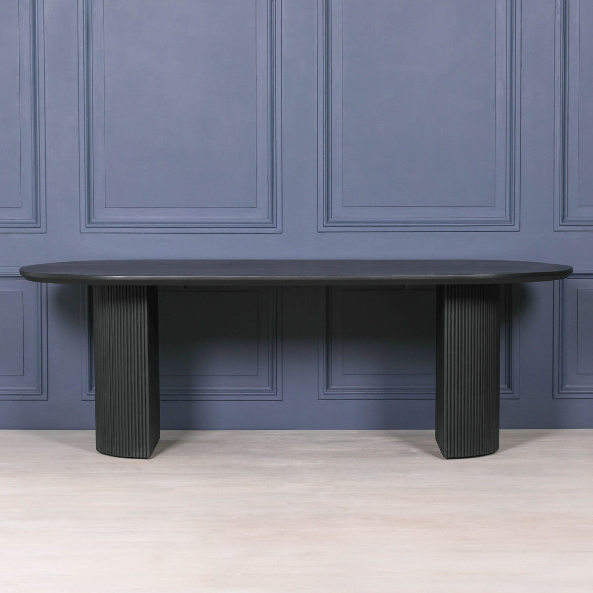 Camden Black Painted Acacia Fluted Oval Dining Table