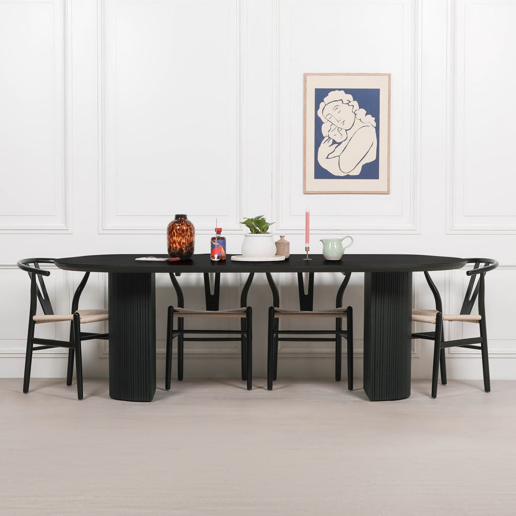 Camden Black Painted Acacia Fluted Oval Dining Table