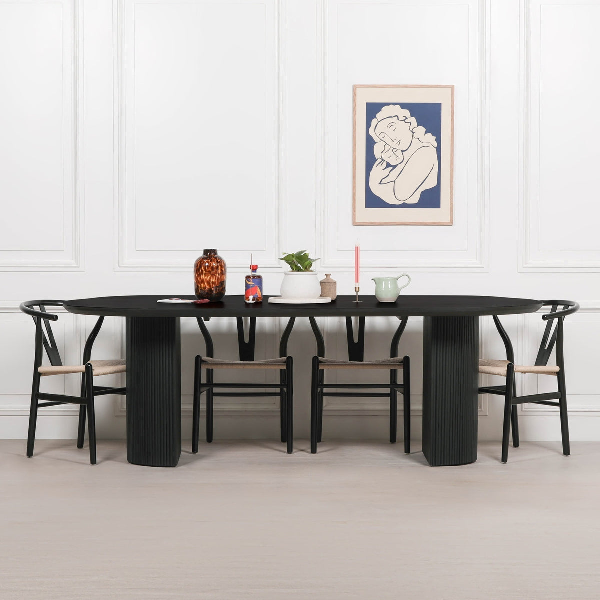 Camden Black Painted Acacia Fluted Oval Dining Table