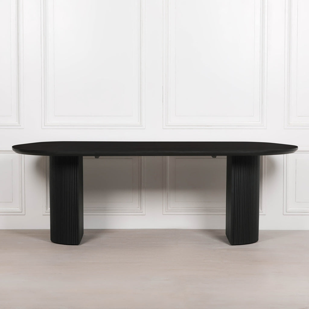 Camden Black Painted Acacia Fluted Oval Dining Table