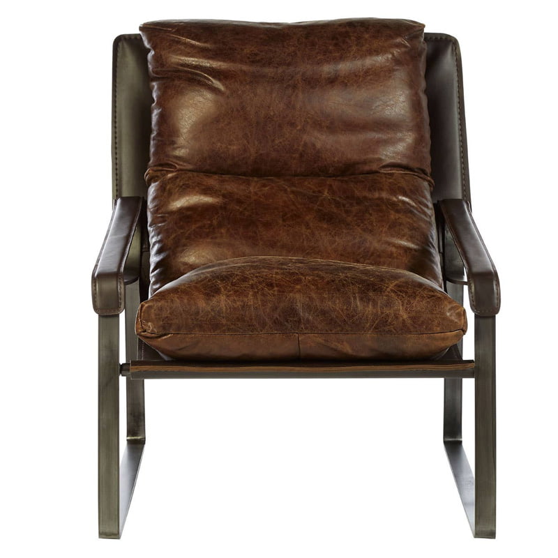 Hoxton Brown Leather Sledge Base Lounge Chair