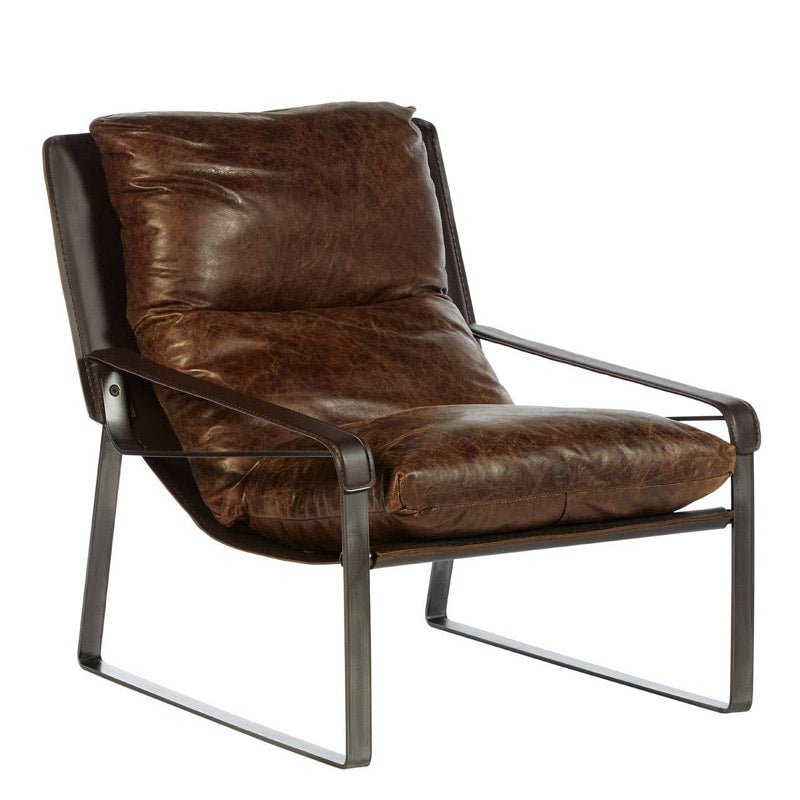 Hoxton Brown Leather Sledge Base Lounge Chair