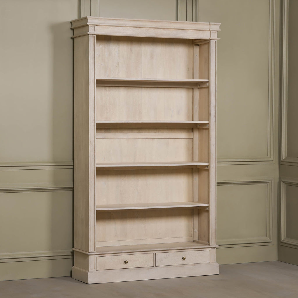 Traditional Blanche Wooden Open Bookcase with Drawers