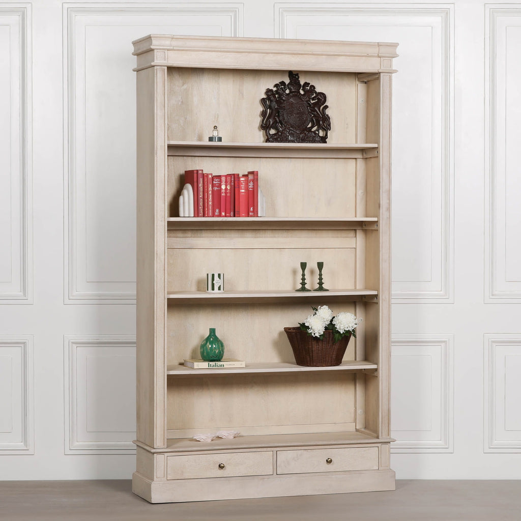 Traditional Blanche Wooden Open Bookcase with Drawers