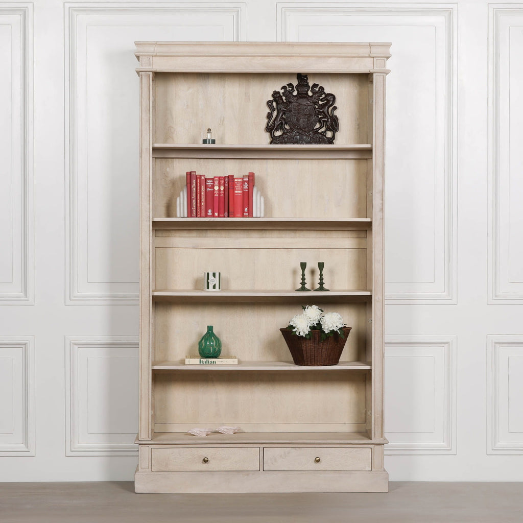 Traditional Blanche Wooden Open Bookcase with Drawers