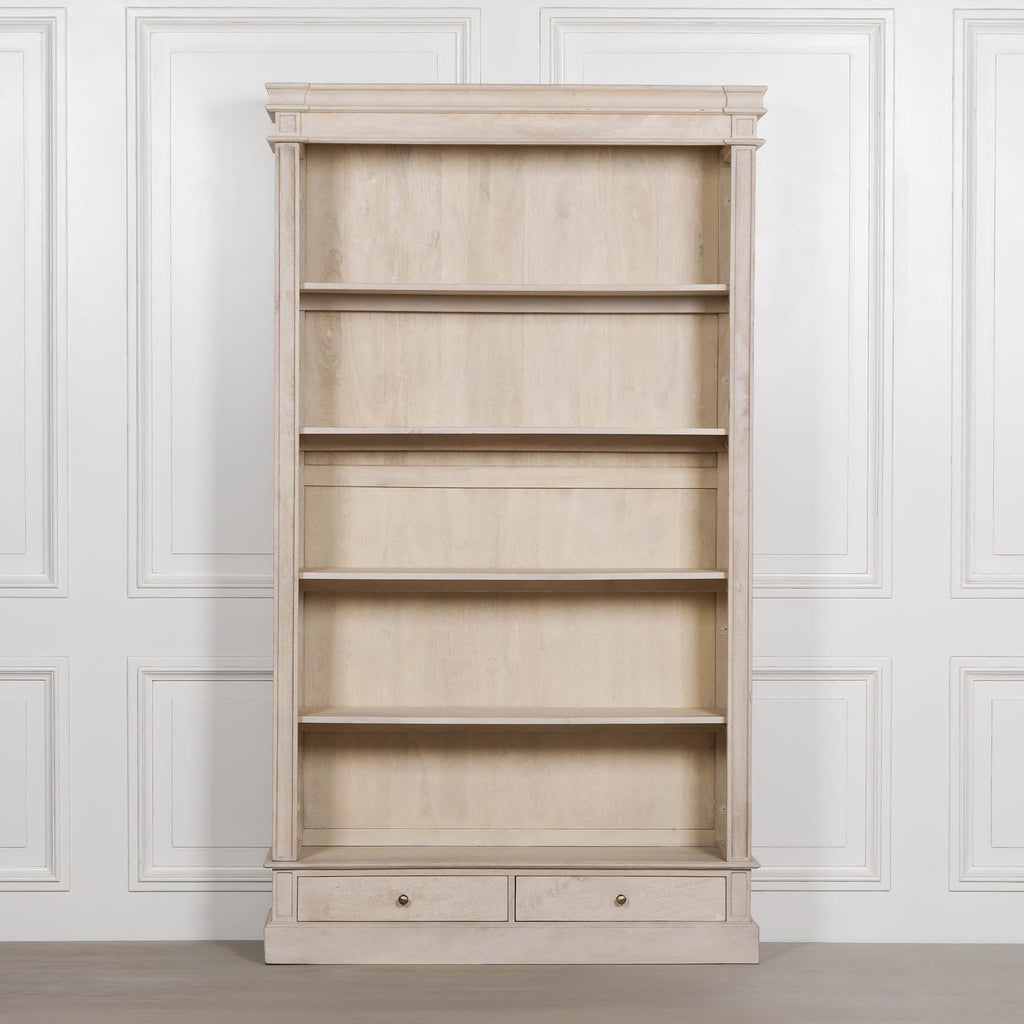 Traditional Blanche Wooden Open Bookcase with Drawers