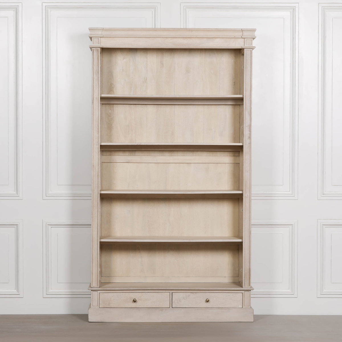 Traditional Blanche Wooden Open Bookcase with Drawers