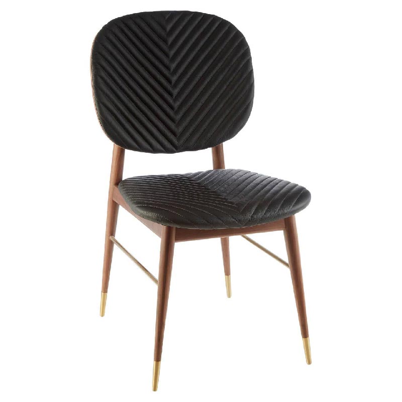Kenso Black Leather and Walnut Wood Dining Chair