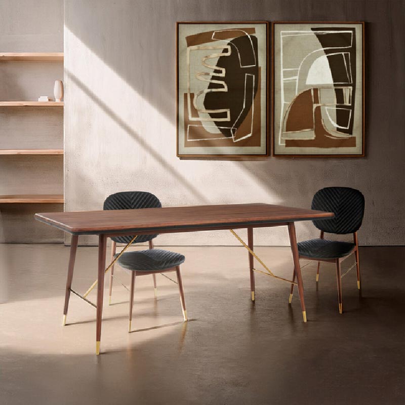 Kenso Black Leather and Walnut Wood Dining Chair