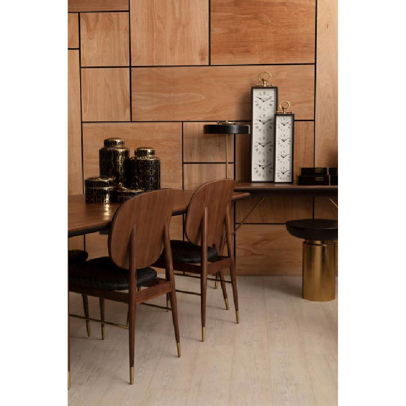 Kenso Black Leather and Walnut Wood Dining Chair