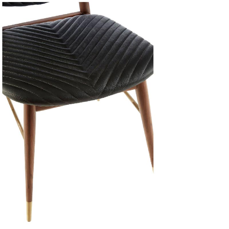 Kenso Black Leather and Walnut Wood Dining Chair