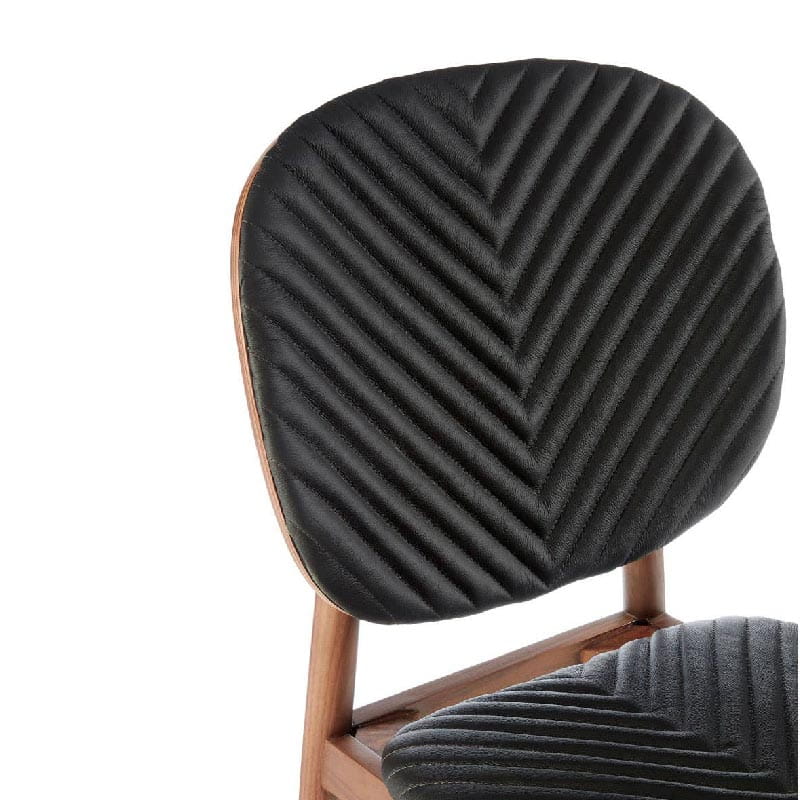 Kenso Black Leather and Walnut Wood Dining Chair