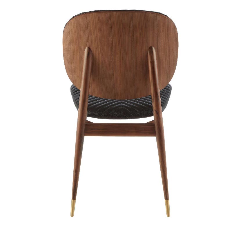 Kenso Black Leather and Walnut Wood Dining Chair