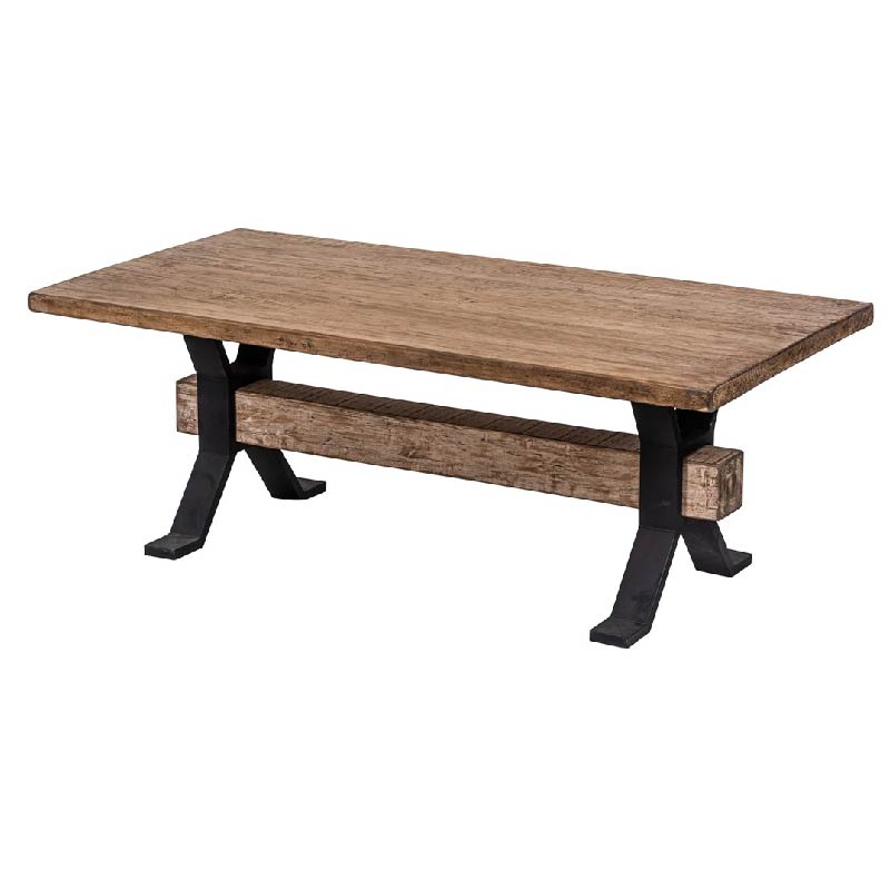 Adair Wooden industrial coffee table with black iron suppport