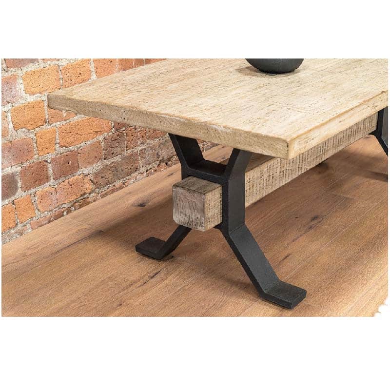 Adair Wooden industrial coffee table with black iron suppport