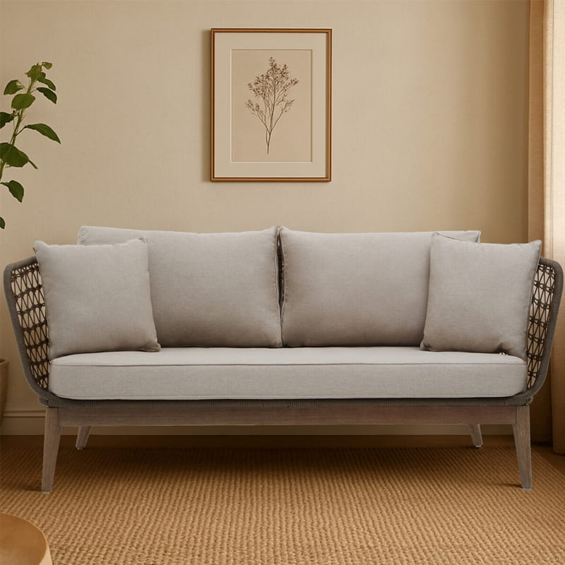 Opus Grey Woven Rope Three Seater Sofa with Cushions