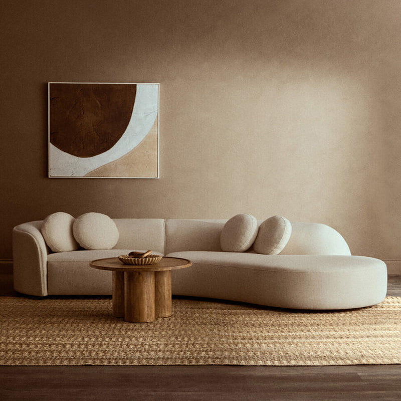 Ovada Cream Linen 3 Seater Curved Sofa