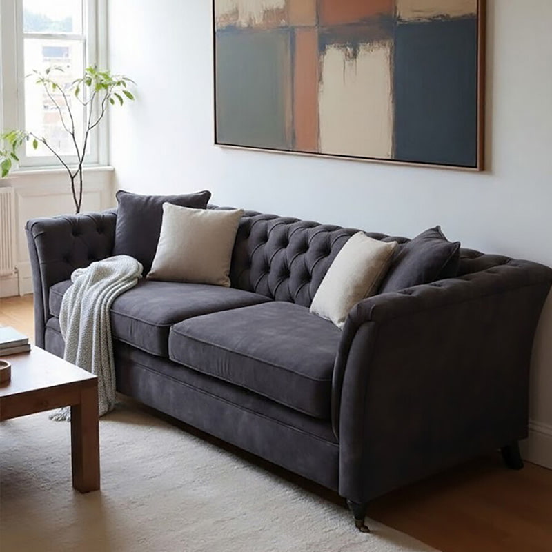 Sabrina Three Seat Grey Velvet Sofa