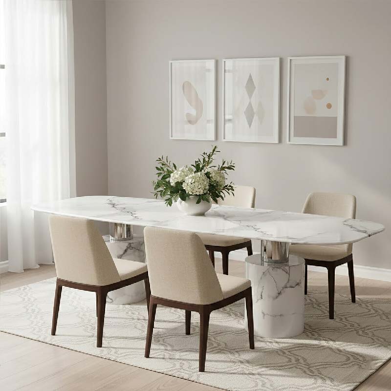 Sesto Modern White Marble Dining Table