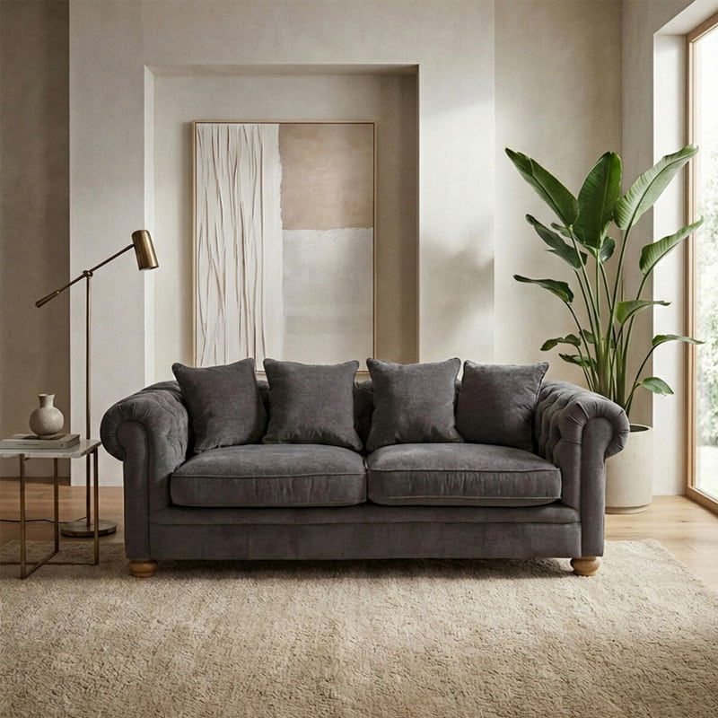 Spencer Three Seat Grey Fabric Sofa