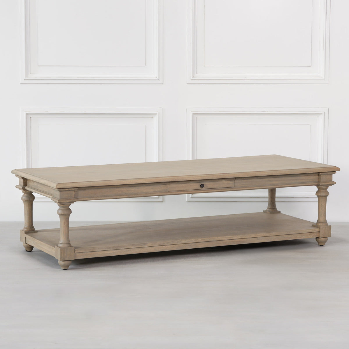 French Provincial Classic Wooden 170cm Coffee Table with Drawer and shelf