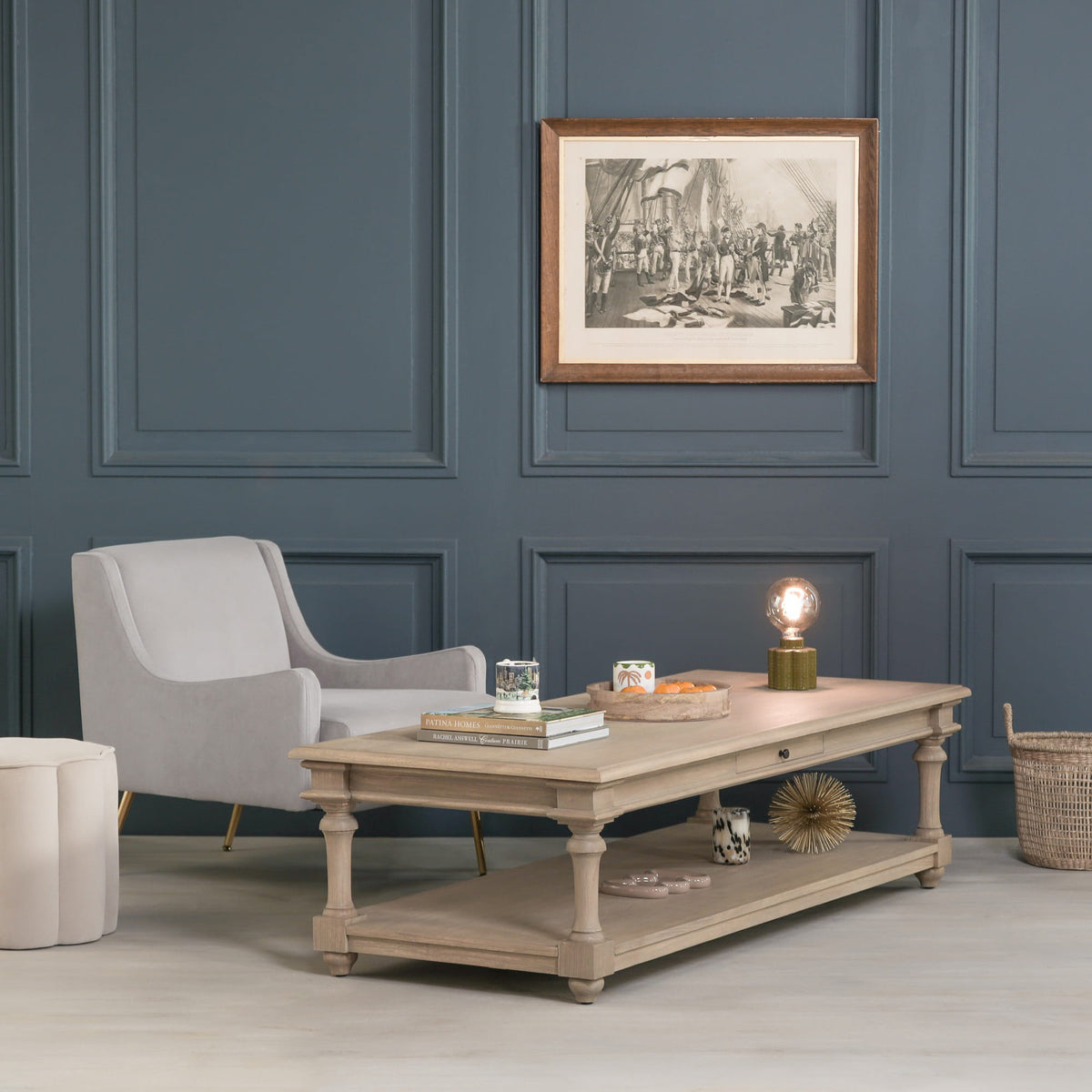 French Provincial Classic Wooden 170cm Coffee Table with Drawer and shelf