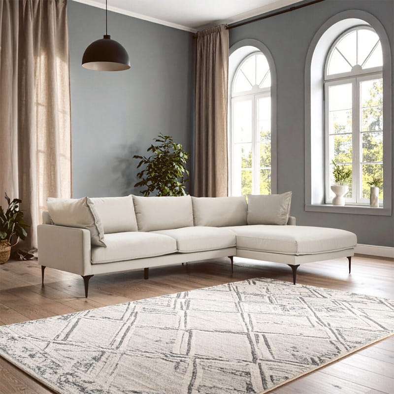 Troyes Cream Three Seat right Chaise Sofa 