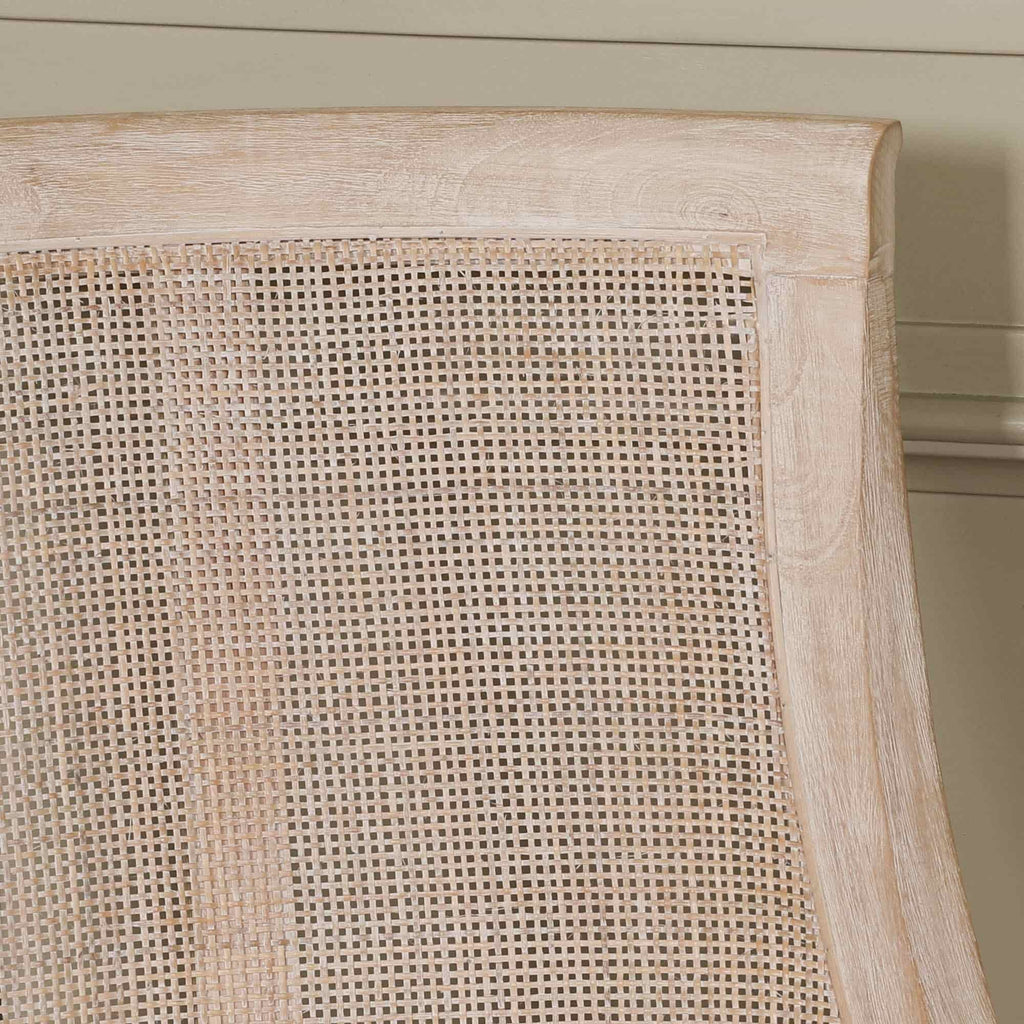 French Cottage Light Wooden Sloped Rattan Upholstered Dining Chair