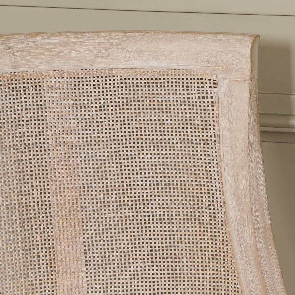 French Cottage Light Wooden Sloped Rattan Upholstered Dining Chair