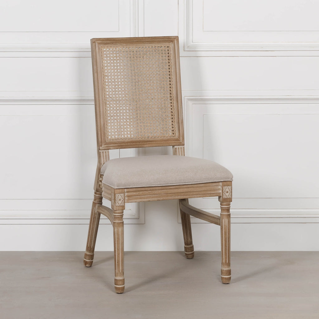 Wooden Louis Upholstered Square Back French Rattan Back Dining Chair