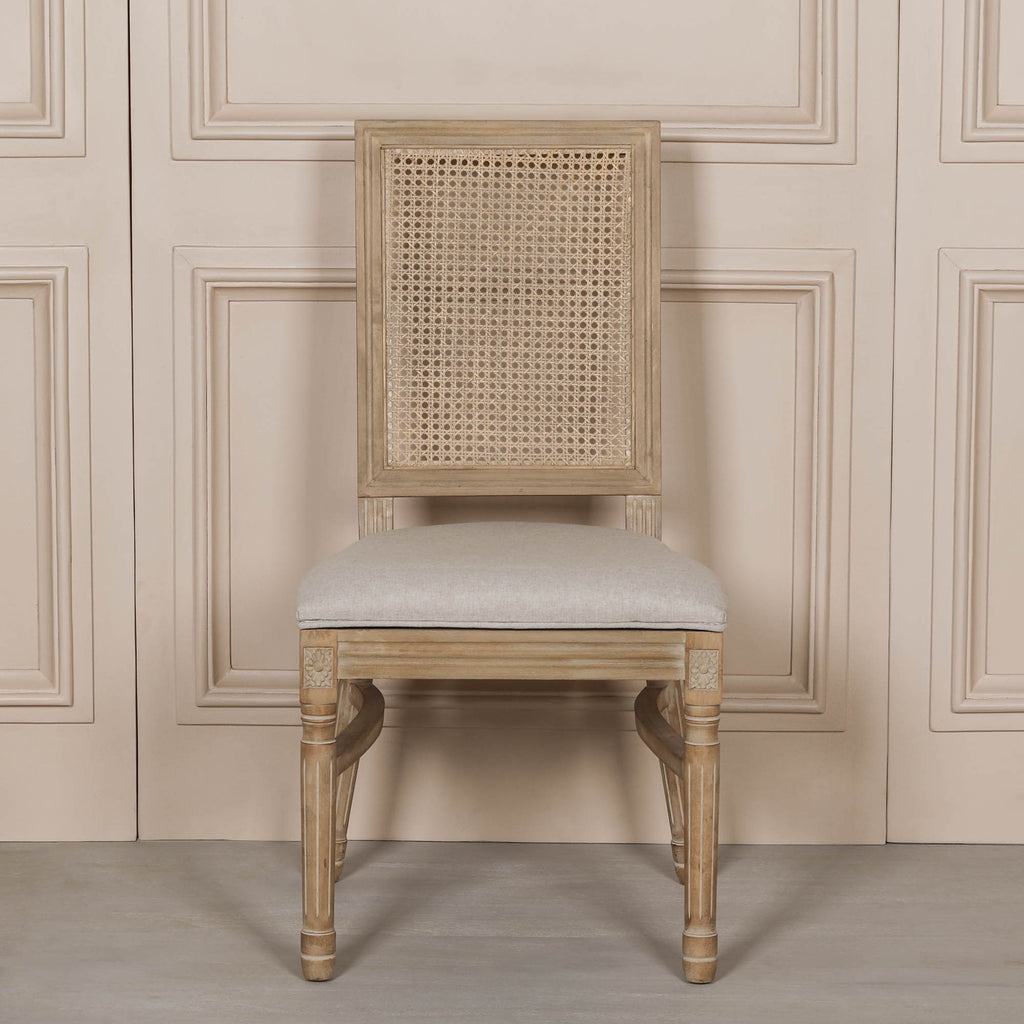Wooden Louis Upholstered Square Back French Rattan Back Dining Chair