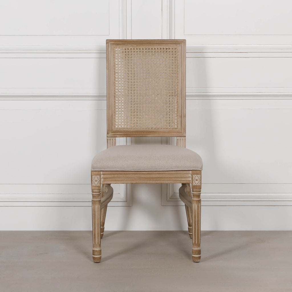 Wooden Louis Upholstered Square Back French Rattan Back Dining Chair