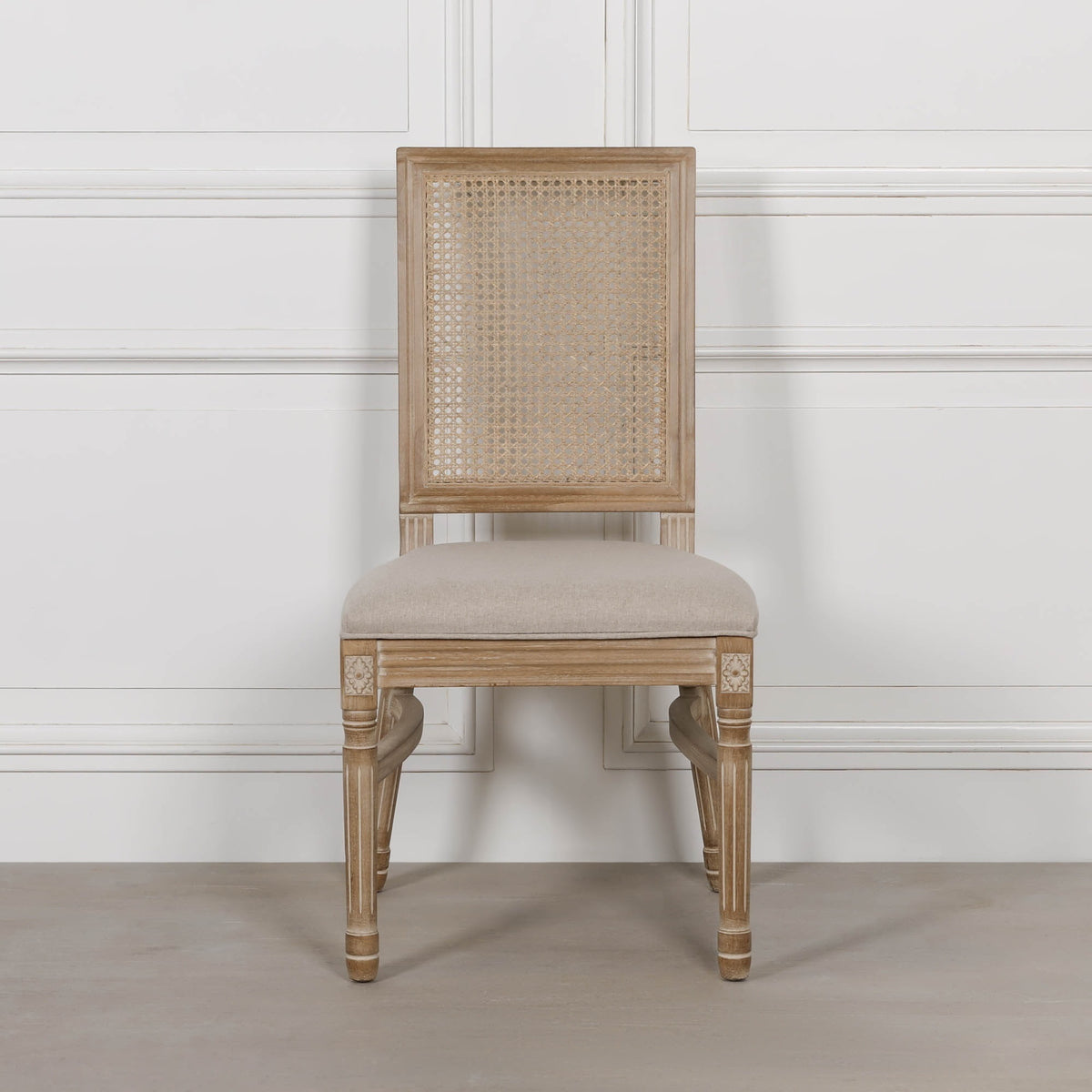 Wooden Louis Upholstered Square Back French Rattan Back Dining Chair