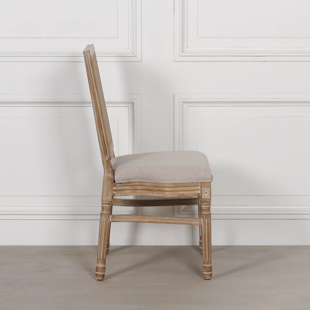 Wooden Louis Upholstered Square Back French Rattan Back Dining Chair