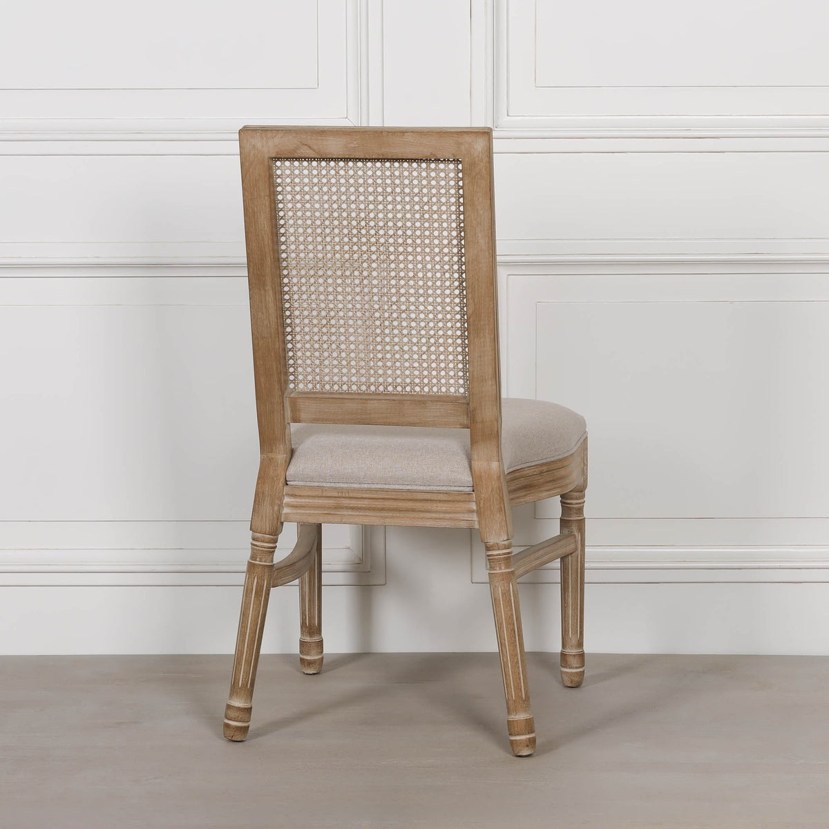 Wooden Louis Upholstered Square Back French Rattan Back Dining Chair