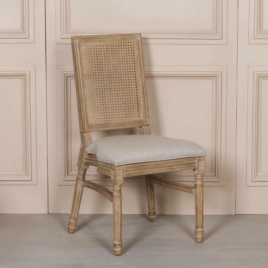 Wooden Louis Upholstered Square Back French Rattan Back Dining Chair
