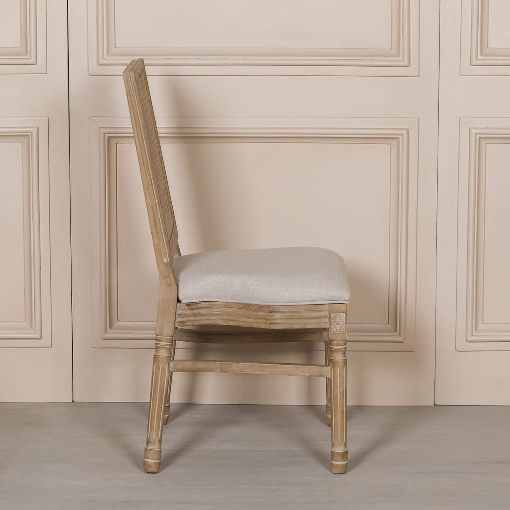 Wooden Louis Upholstered Square Back French Rattan Back Dining Chair