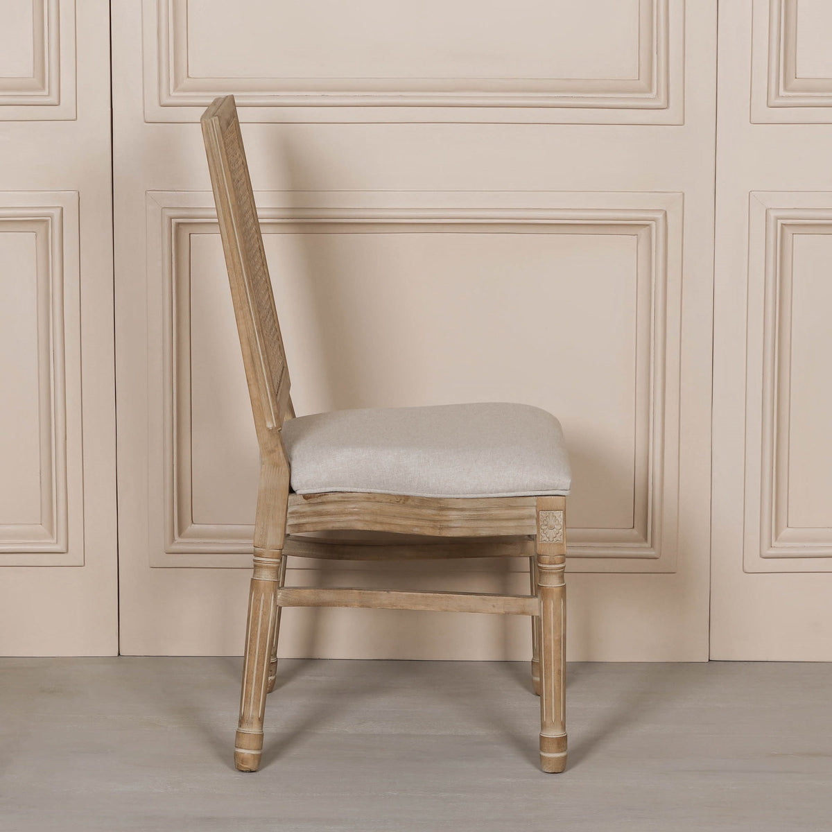 Wooden Louis Upholstered Square Back French Rattan Back Dining Chair