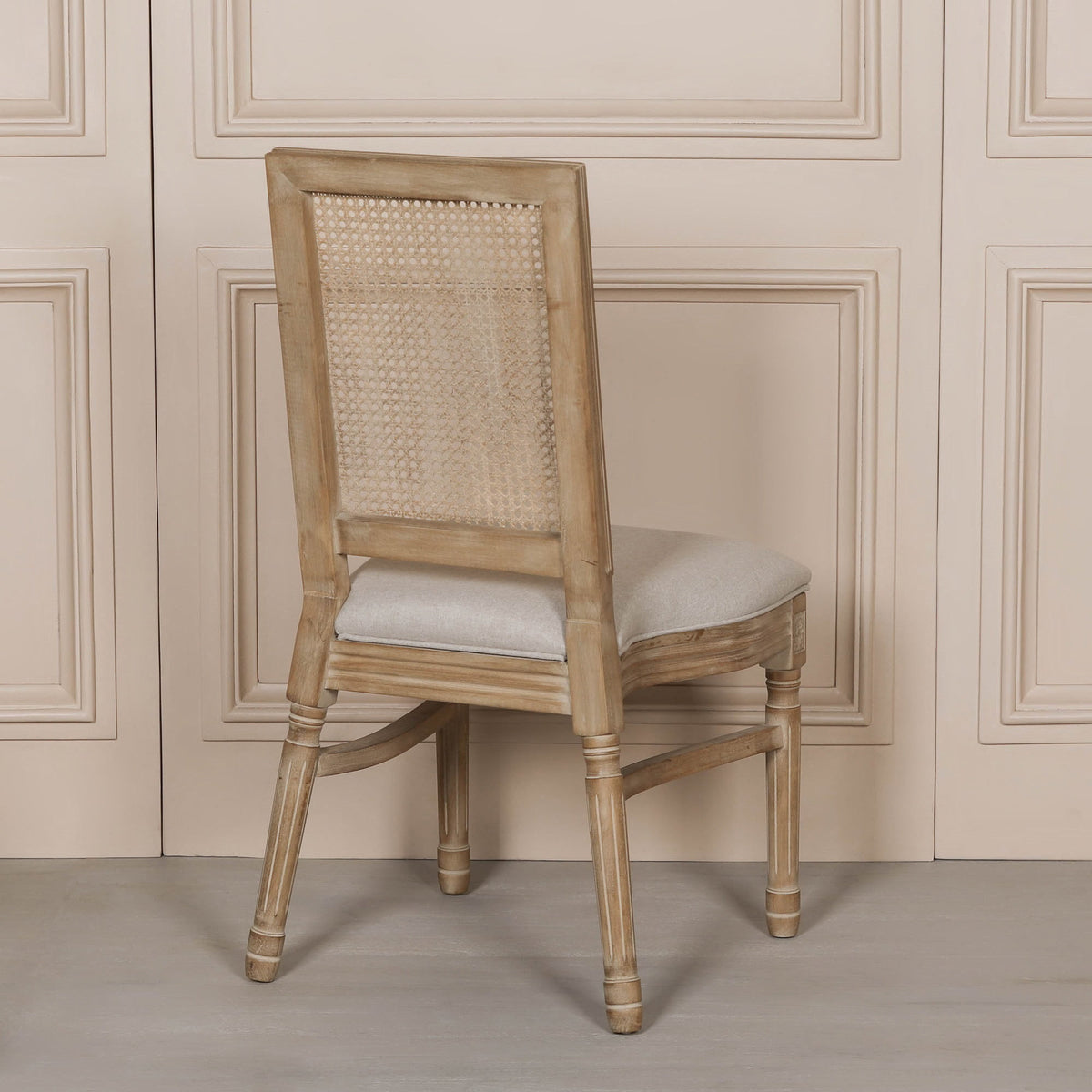 Wooden Louis Upholstered Square Back French Rattan Back Dining Chair