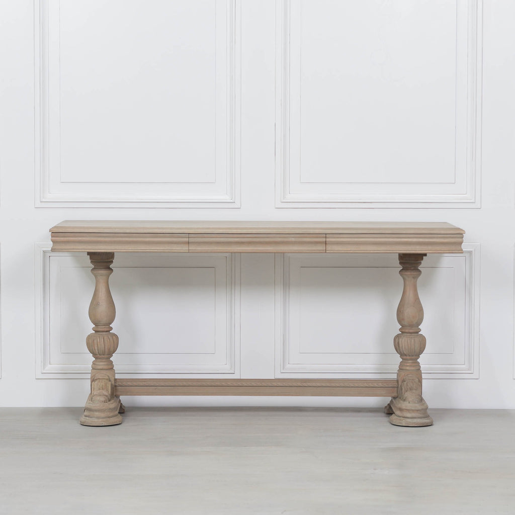 Hampton Rustic Wooden Intricate Carved Console with Drawer