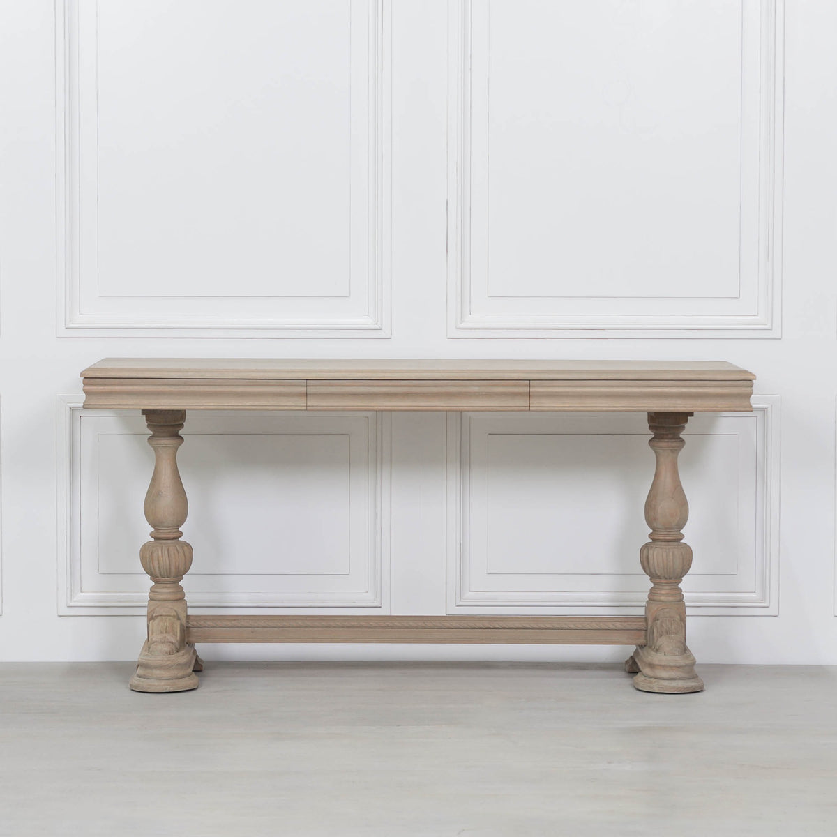 Hampton Rustic Wooden Intricate Carved Console with Drawer