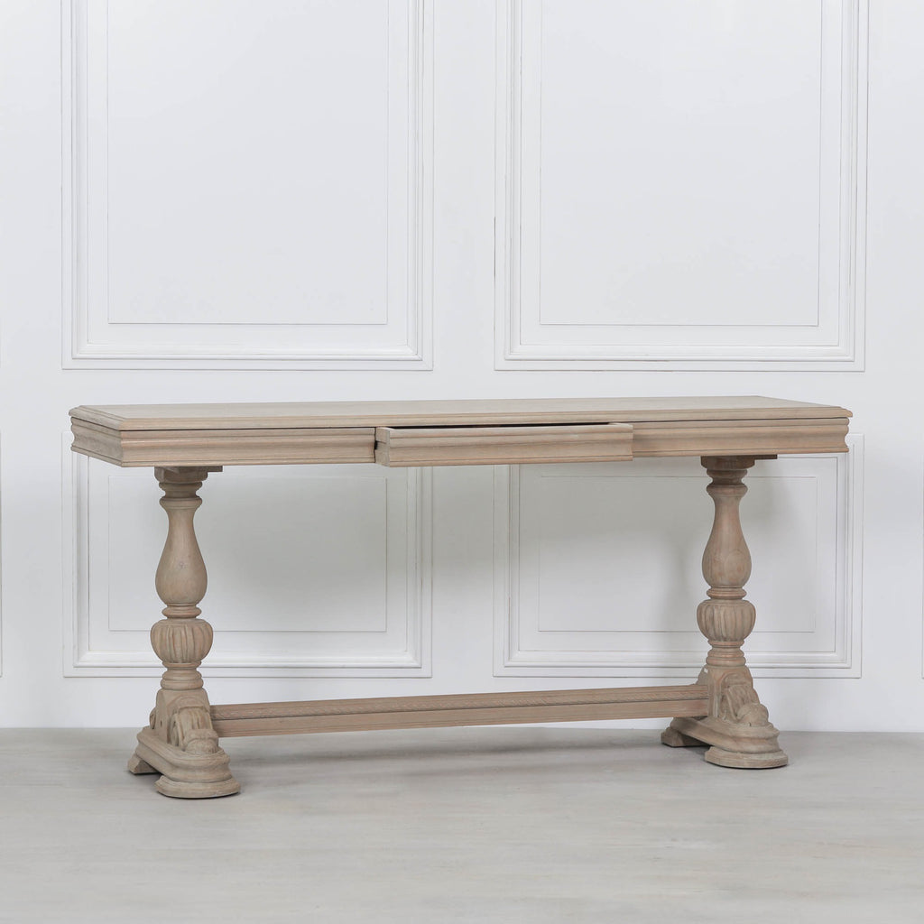 Hampton Rustic Wooden Intricate Carved Console with Drawer
