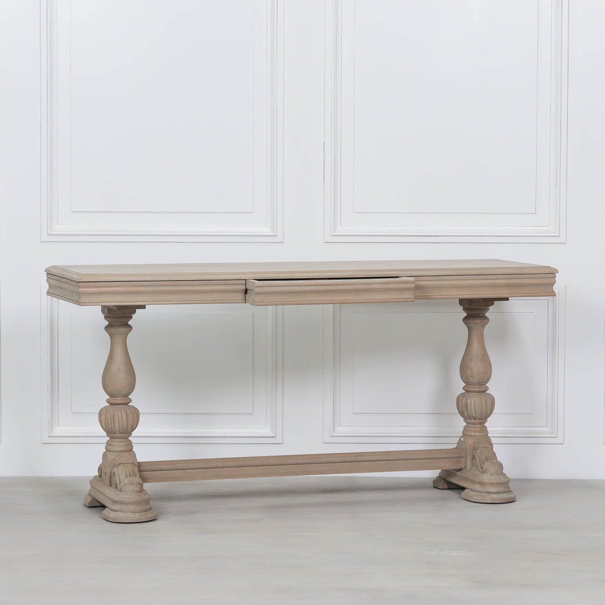 Hampton Rustic Wooden Intricate Carved Console with Drawer
