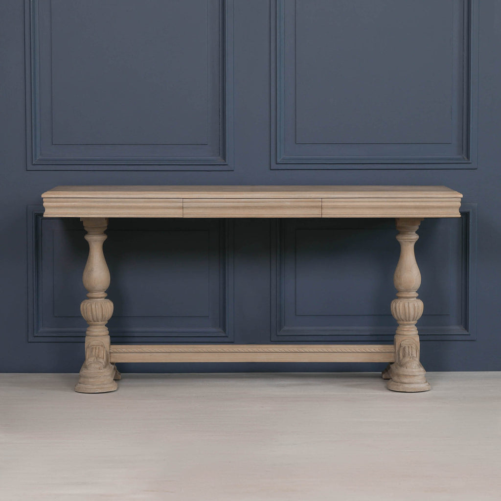 Hampton Rustic Wooden Intricate Carved Console with Drawer