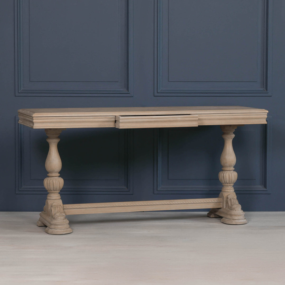 Hampton Rustic Wooden Intricate Carved Console with Drawer