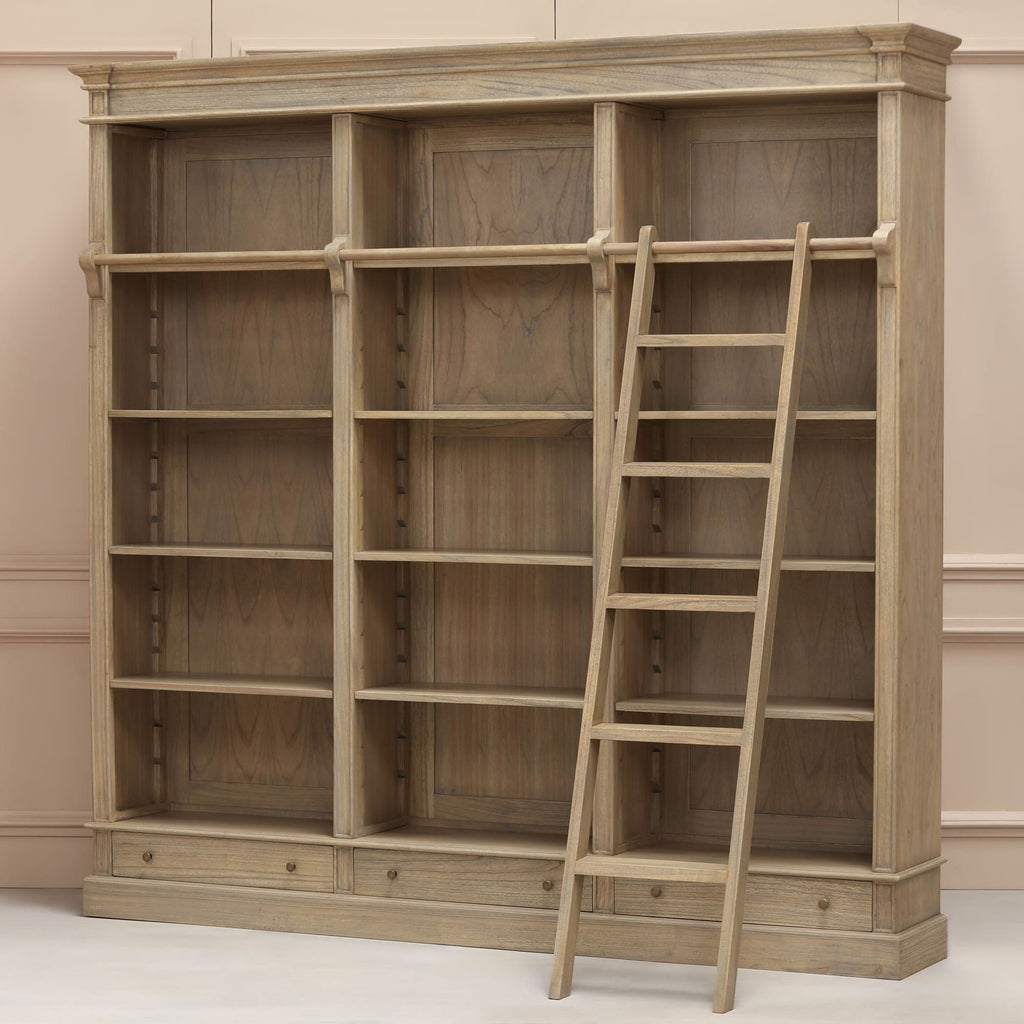Large Traditional Wooden Home Library Shelving Bookcase with Ladder