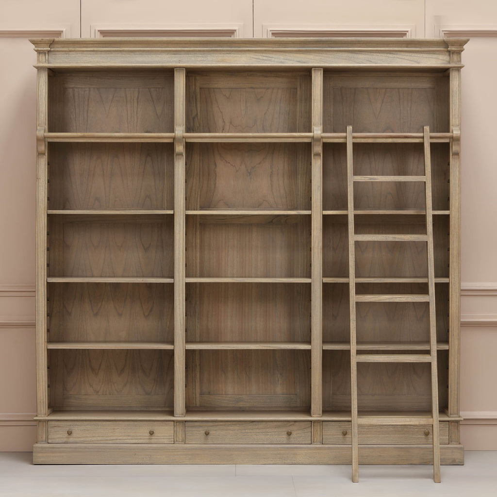 Large Traditional Wooden Home Library Shelving Bookcase with Ladder