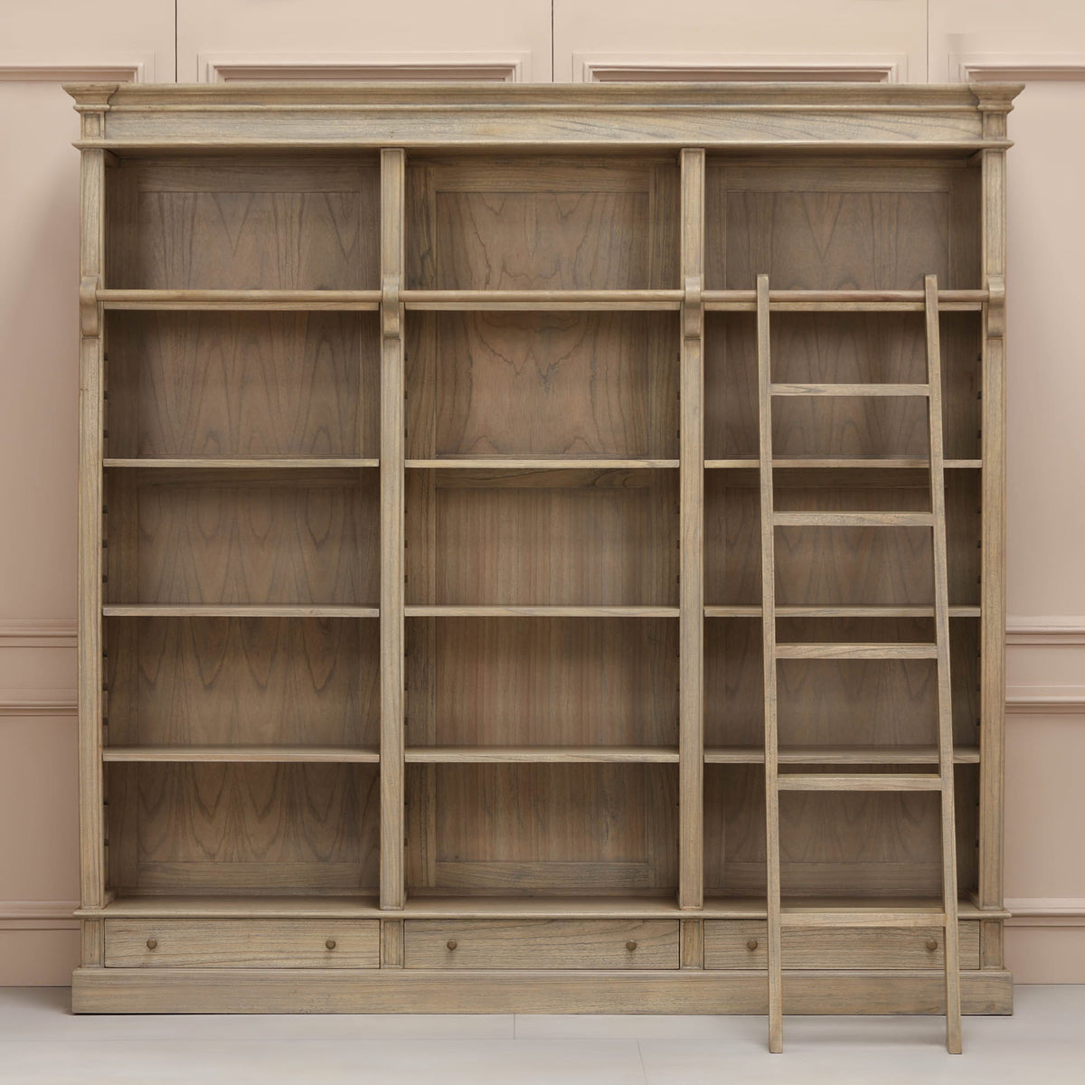 Large Traditional Wooden Home Library Shelving Bookcase with Ladder