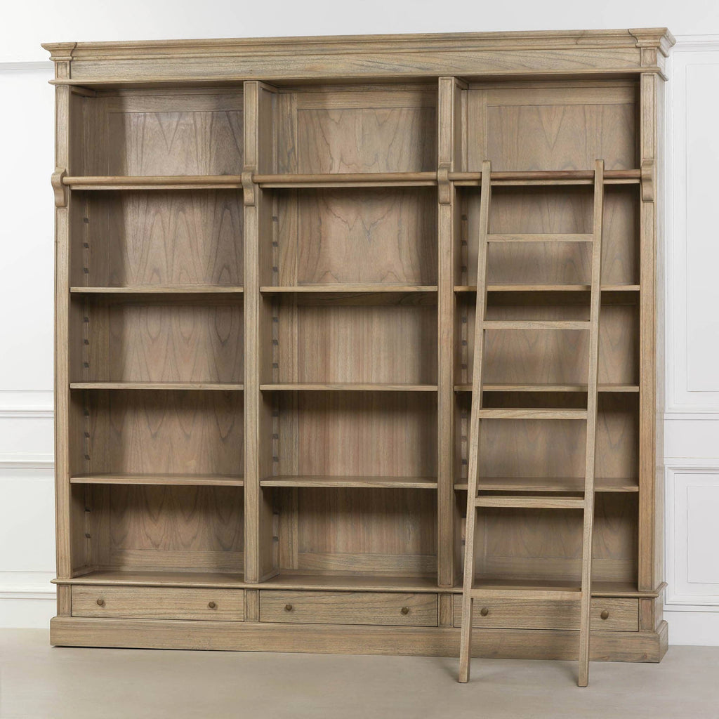 Large Traditional Wooden Home Library Shelving Bookcase with Ladder
