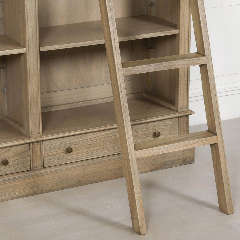Large Traditional Wooden Home Library Shelving Bookcase with Ladder